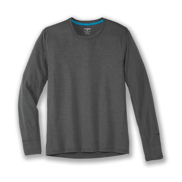 Brooks Distance Men's Long Sleeve Running Shirt - Heather Dark Oyster/grey (90564-MRUT)